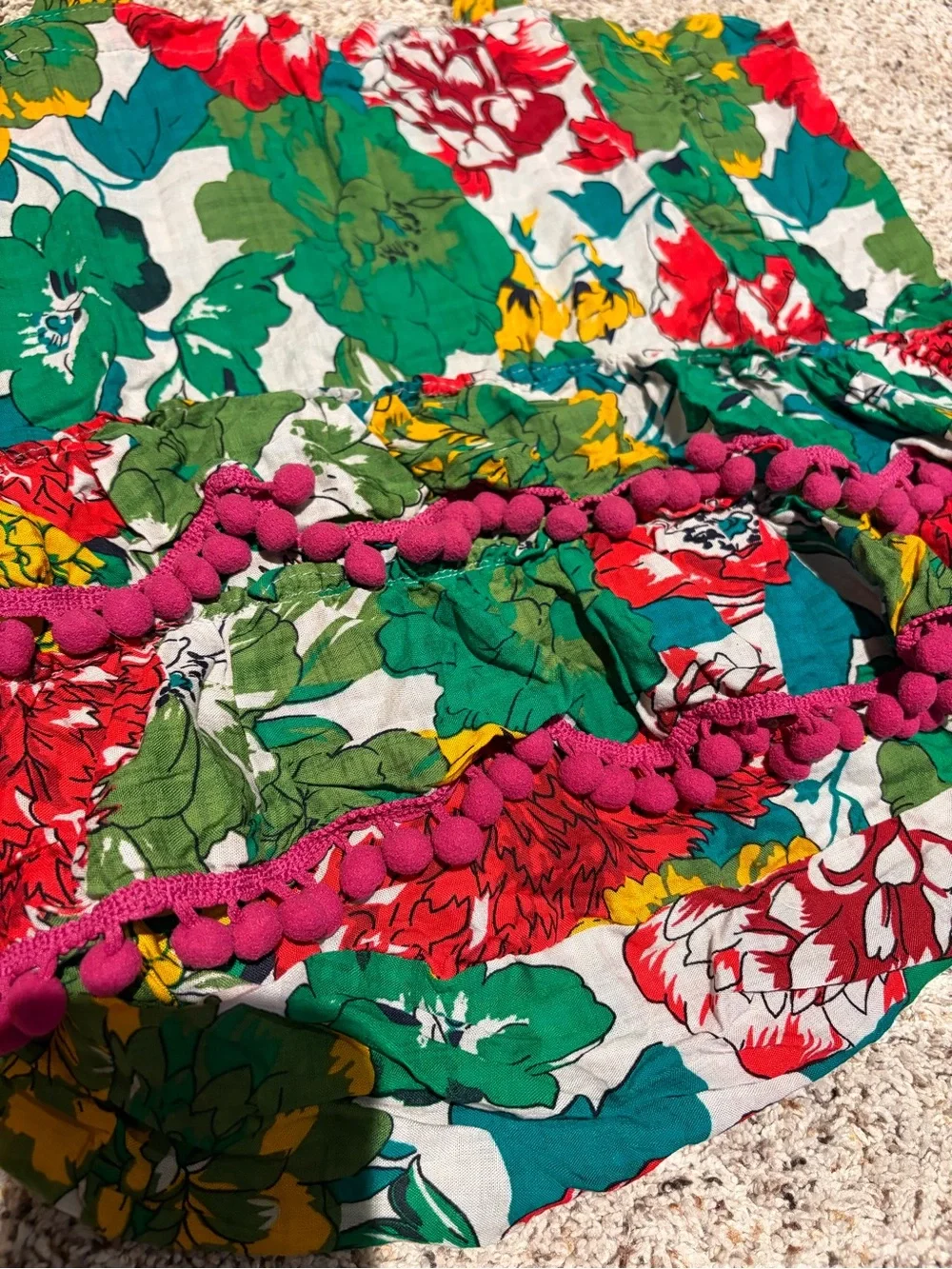 NATURAL LIFE Green Red Yellow Floral Ruffle Hobo Bag